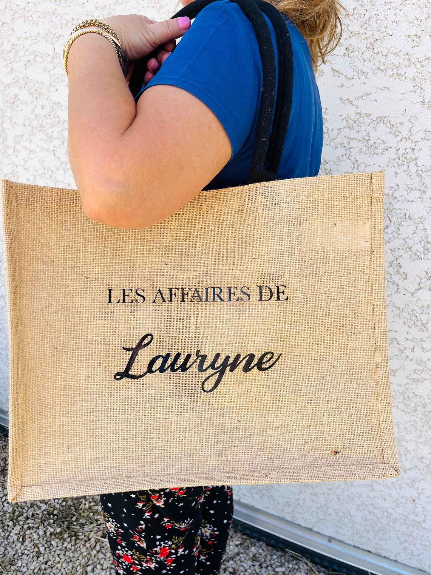 SAC EN JUTE "CLASSIQUE LARGE " NATUREL AVEC ANSES NOIRES