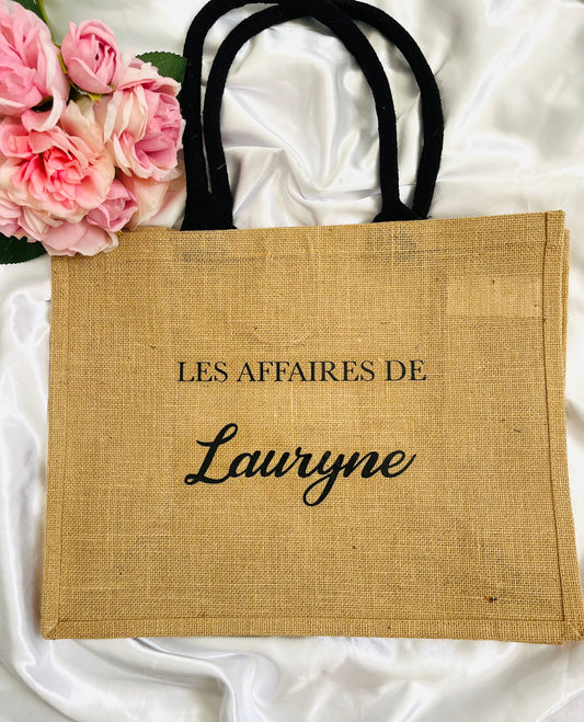 SAC EN JUTE "CLASSIQUE LARGE " NATUREL AVEC ANSES NOIRES